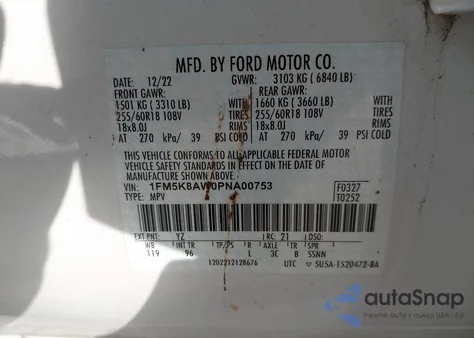 2023 Ford Police Interceptor Utility z USA, uszkodzony, nr VIN 1FM5K8AW0PNA00753